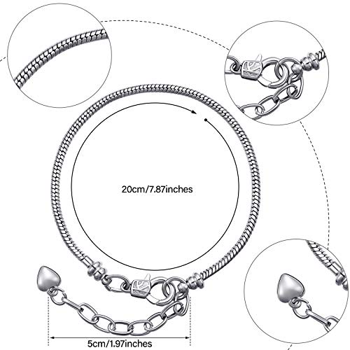 Hicarer 20 Pcs Chain Bracelet for Jewelry Making Women DIY Adjustable Snake Charm Bracelet with Heart Shape Extender Chain(Silver) - color: Silver