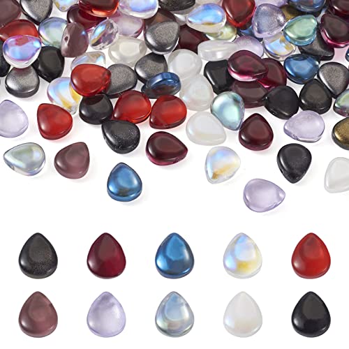 Craftdady 200pcs Glass Teardrop Beads 10 Colors Flat Back Water Drop Glass Crystal Loose Beads Charms with Horizontal Hole for DIY Bracelets Necklaces Earrings Jewelry Crafts Making - color: 10 Colors, 12x10.5mm