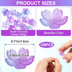 100pcs Cherry Blossom Beads, 5-Petal Gradient Acrylic Flower Beads, Mini Spacer Hair Accessories Halloween Christmas for Bracelets Earring Jewelry Making- Purple - color: Purple