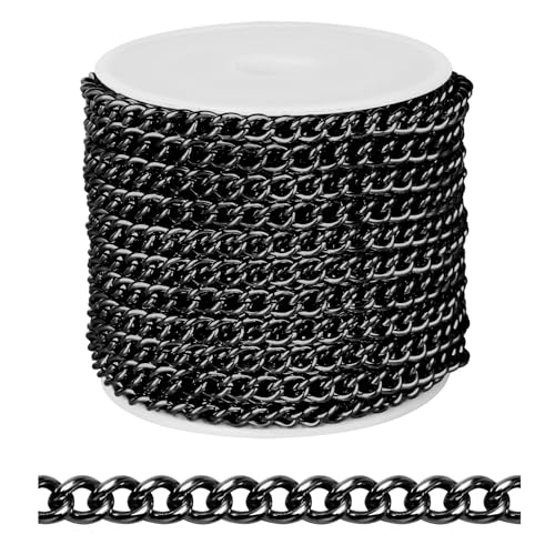 [33 FT] Black Curb Chains Bulk for Jewelry Making, 5mm 304 Stainless Steel Gunmetal Black Flat Twisted Links Curb Chains Roll Spool for Jewelry Making DIY Craft - color: Black Color, size: 5.0mm width