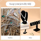 Wenqik 4 Pcs Velvet Jewelry Display Set Velvet Necklace Bust Holder Bracelet Organizer 2 Ring Finger Jewelry Holder - color: Black