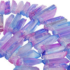 rockcloud Natural Rock Crystal Points Titanium Coated Clear Quartz Sticks Spikes Top Drilled 15 inch Strand,Blue&Rose Red - color: #32-Blue&Rose Red