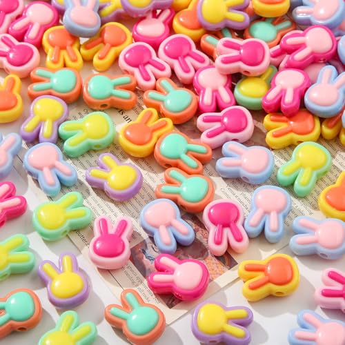 125pcs Acrylic Beads Colorful Rabbit Beads Rainbow Color Beads for Jewelry Making Handmade DIY Bracelet, Charms Keychain Craft Supplies (Rabbit) - color: rainbow rabbit