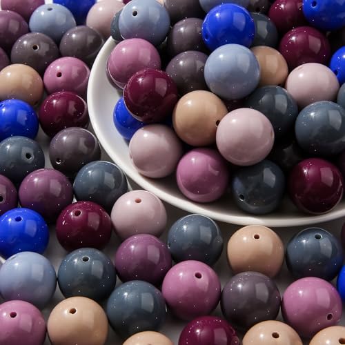 20mm Acrylic Beads 100pcs Chunky Bubblegum Bead Vintage Colors Pen Beads for Jewelry Making Bracelet Necklace Craft Making Supplies(Blue&Brown&Grey) - color: blue&brown&grey