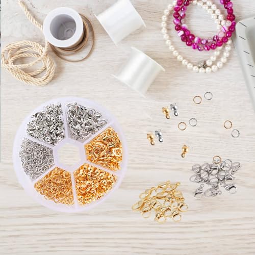Jump Rings for Jewelry Making Supplies, Open Jump Rings and Lobster Clasps with Jewelry Pliers, Bracelet Clasps and Closures Lobster Clasps Jewelry Repair Kit, Silver and Gold