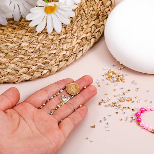 1000 Pcs Crimp Tube Beads for Jewelry Making, 2x2 mm Gold and Silver Round Crimp Beads, Plated Brass Tube Bead, Crimping Bead, Column Stoppers to Secure The Ends of Jewelry Strings, DIY Bracelet
