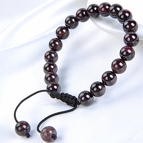 MASSIVE BEADS Natural Healing Power Gemstone Crystal Beads Unisex Adjustable Macrame Bracelets - color: Garnet, size: 6mm