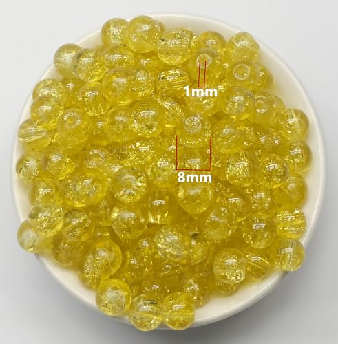 200PCS Glass Beads 8mm Glass Beads for Bracelets Necklaces Jewelry Making DIY Crafts (Yellow Crackle) - color: 1Yellow Crackle