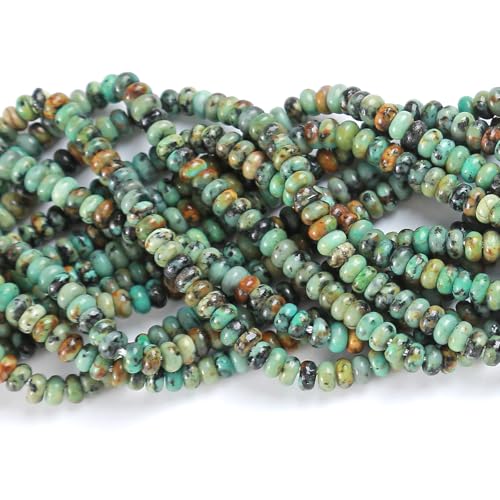 150PCS 2x4mm Natural African Turquoise Stone Rondelle Beads Abacus Disk Stone Beads Round Loose Spacer Gemstone for DIY Bracelet Necklace Jewelry Making - color: African Turquoise, size: 2x4mm Abacus Disk