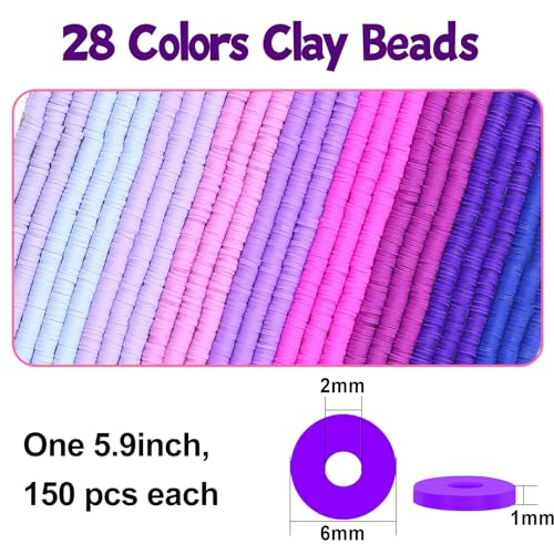 JMUQ 28 Strands Purple Clay Beads Bracelet Making Kit, Friendship Preppy Flat Polymer Clay Heishi Beads for Bracelets Jewelry Making Kit, DIY Arts and Crafts Gifts - color: Purple Series
