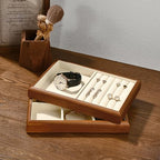 2 In 1 Solid Wood Jewelry Tray Microfiber Ring Earring Bracelet Bangle Watch Necklace Stackable Drawer Organizer for Storage Display (Cream White) - style: 2 Grid