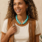 Mchic Colorful Beaded Choker Necklace for Women: Boho Large Square Acrylic Beaded Necklace Stainless Steel Adjustable Surfer Beach Strand Necklaces Summer Handmade Jewelry Gift for Women - color: Teal1