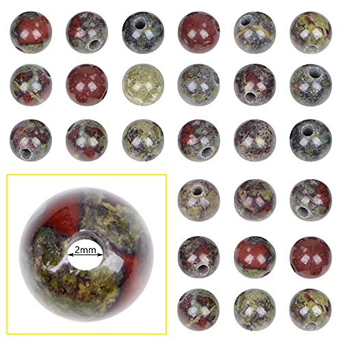 Bymitel 8mm Beads Big Hole 2.0mm Sized Original Natural Stone Beads Gemstone Round Loose Beads 45pcs Energy Healing Strand Loose Beads for DIY Jewelry Making Bracelets Anklets(8mm, Bloodstone) - color: Bloodstone, size: 8mm