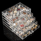YUFONG Earring Holder Organizer Acrylic Earring Storage Box for Girls Women Jewelry Organizer Display Case with 100 Small Compartment (Clear, 5 Drawers)