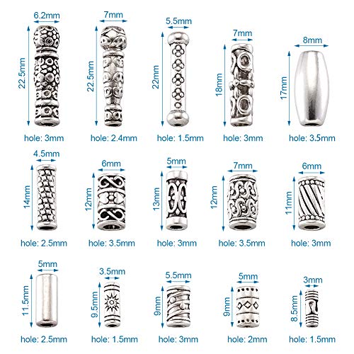 Beadthoven 150pcs/Box Tibetan Style Alloy Tube Beads Mixed Antique Silver Metal Column Spacers Beads for DIY Bracelet Necklace Jewelry Making Supplies - color: Antique Silver-Column
