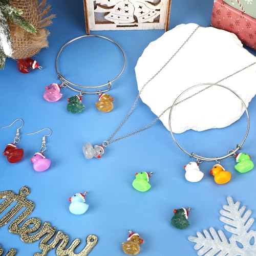 Augshy 64 Pcs Mini Christmas Ducks Charms, Luminous Glitter Resin Ducks Pendant Tiny Ducks Glow Mini Duck Ornaments for DIY Bracelet Necklace Jewelry Making Party Supplies - style: Christmas Ducks Style
