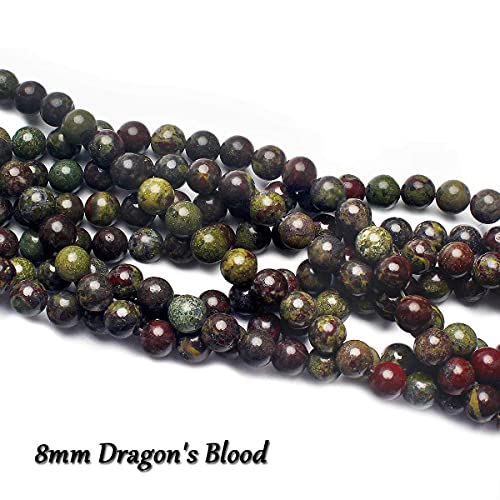 70PCS Natural 8MM Healing Gemstone, Dragon’s Blood Energy Stone Round Loose Beads, Semi-Precious Crystal Beads with Free Elastic String for Jewelry Making DIY - color: Dragon’s Blood