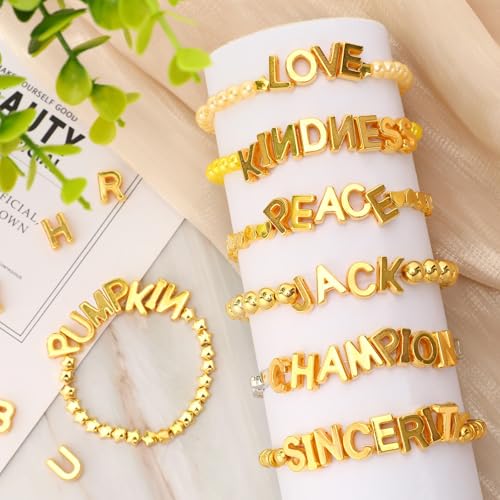 Augshy 700Pcs Gold Large Letter Beads,A-Z Mixed Big Alphabet Shape Beads for Jewelry Making Bracelets Necklaces Key Chains Shoelaces Crafts Party Decor(9 x 12 mm) - style: Gold Alphabet Style
