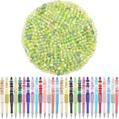 Large Hole Green European Beads for Pens - 100 Pieces Assorted Fairy Wand Garden Lampwork Craft Spacer Beads for DIY Charms Bracelet Necklace Decoration Jewelry Making Supplies - color: Green, size: 100 Pcs