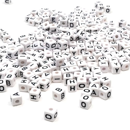 MELIUS 252Pcs 10x10mm Acrylic Large Letter Beads, Square Big Alphabet Paracord Beads for Jewelry Making, DIY Necklaces Collars, Key Chains, Bracelets (White)