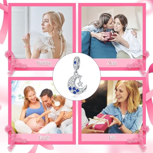 Charm for Bracelets and Necklaces, Heart Animals 925 Sterling Silver Bead Celestial Sun Moon Star Charms Jewelry Gift for Women Girls - color: Sparkling Moon Star Dangle Charm