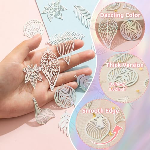 Dazzling Colorful Filigree Charms Hollow Out Multicolor Geometric Filigree Pendants for DIY Jewelry Making Earrings Necklaces Components - color: Leaf