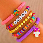 JEWEKY Easter Heishi Bracelets Gold Beaded Polymer Clay Bunny Pendant Bracelet Jewelry Accessories - color: A-Easter