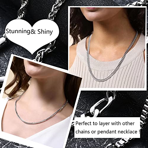 6 Pcs Silver Chains, Stainless Steel Cuban Link/Rope/Box/Figaro/Square Rolo/Wheat Chain Necklace Jewelry Set for Men Women - color: 18 inches