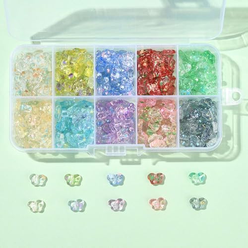 300Pcs Butterfly Crystal Acrylic Beads for Bracelets Making 10 Colors Transparent Spray Painted Spacer Beads for Jewelry Necklaces Earrings Keychains Crafting DIY Craft Supplies - color: Butterfly- 300 pcs
