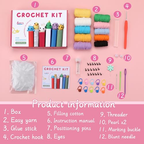 Kogyxe Crochet Kit for Beginners, Crochet Bookmark Kit with Step-by-Step Video Tutorials, Crochet Starter Kits for Beginners Decoration Readers Book Lovers, Animal Bookmarks (40%+ Yarn) - size: Animal Bookmarks