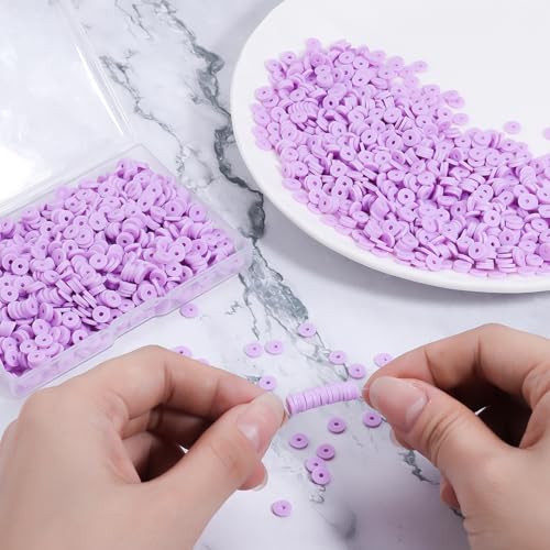 Light Purple Polymer Clay Beads, 6mm Heishi Bead for Jewelry Bracelets Necklace Making 1000PCS - color: Lavender