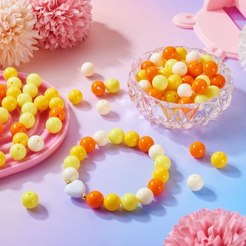 100 Pcs 11.5-12mm Bubblegum Beads Opaque Acrylic Chunky Loose Spacer Round Focal Beads for Jewelry Making Bracelet Necklace Keychain Craft Art Making,Hole:1.8mm,Yellow - color: Yellow