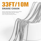 33 Feet Stainless Steel Snake Chains Roll, 1mm 304 Stainless Steel Round Snake Chain Bulk Spool for Jewelry Making DIY Craft - color: 1mm Stainless Steel Round Snake Chains