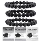 2/3-Pieces 4mm 6mm 8mm Natural Crystal Gemstone – Handmade Reiki Energy Healing Stretch Bracelets Jewelry for Yoga, Meditation, Unisex - color: 3 Pieces (BlackLava&BlackOnyx&MatteBlackAgate), size: 8mm