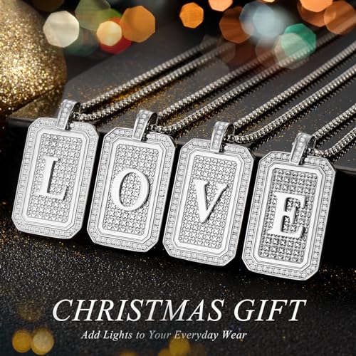 Initial Pendant Necklace Men Women Uppercase Silver Letter Diamond A-Z Stainless Steel Box 22 Inch - color: Silver-C