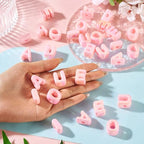 FASHEWELRY 50Pcs 20mm Big Vowel Letter Beads Light Pink Large Hole Acrylic Alphabet Beads for Bracelets Making, UV Plating Iridescent 3D Slider Initials Bead for Keychains Making - color: Light Pink