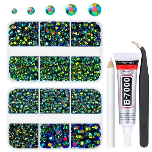 qiipii Peacock AB Resin Rhinestones for Crafting Black Green AB Flatback Jelly Stones 2mm 3mm 4mm 5mm 6mm Diamonds Crystals Gems for Face Eyes Makeup Tumblers Bottles DIY Crafts Clothes Shoes Phones - color: Peacock AB