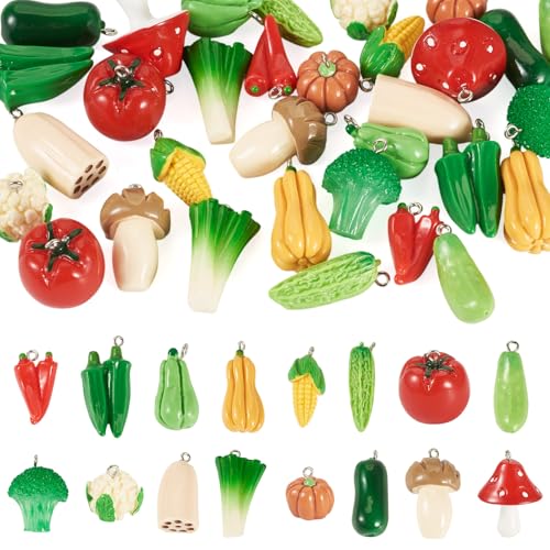 Craftdady Fruit Dangle Charms Pendants Cute Resin Food Pendants Apple Orange Pineapple Strawberry Pendants Lovely Vegetable Mushroom Charms for DIY Craft Earring Bracelet Necklace Jewelry Making - color: Mixed Color Vegetable