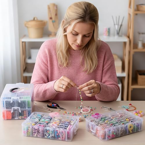 SGHUO Bead Organizer Box, 112pcs Small Organizers, 4-Tier Stackable Storage Container Box for Art Craft Storage, Washi Tape, Kids Toys, Jewelry, Beauty & Sewing Supplies - style: 4 tier-2in