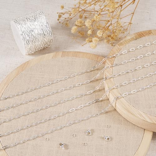 Kyutong 16.4FT/5M Thin Paperclip Chains for Jewelry Making Stainless Steel Necklace Making Supplies Silver Plated Craft Chain Link with Lobster Claw Clasps Jump Rings - color: silver paperclip