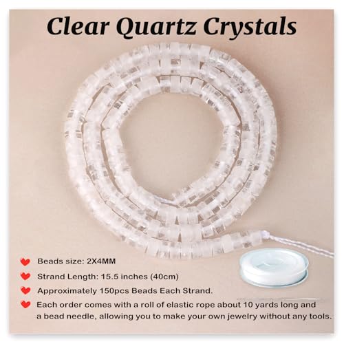 Natural Clear Quartz Crystals Heishi Spacer Beads Loose Semi Precious Flat Round Gemstone Disc Shape Stone for Beading Jewelry Making 4x2mm 15.5" - color: Clear Quartz Crystals