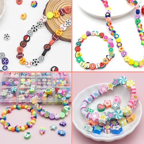 650pcs Polymer Clay Beads Bracelet Making Kit, Gold Beads Clay Bead Charms for Jewelry Making DIY Bracelet, Necklace, Earring Making, Cute Fun Bead Charms Arts Crafts DIY Gifts - color: Color cartoon