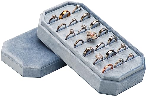 Velvet Ring Organizer Display Tray Jewelry Box Earring Holder Case for Wedding Birthday Christmas Day (Light Ocean Blue) - color: Light Ocean Blue