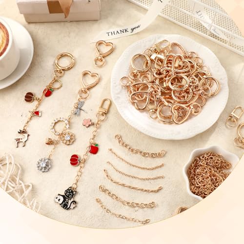 Liliaafar 48 Set Keychain Making Kit Gold Silver Metal Keychain Clips with Key Ring Swivel Snap Hook Lobster Claw Clasps Extender Chain Bulk for DIY Craft Lip Gloss Bag Accessories Gift (Gold) - color: Gold