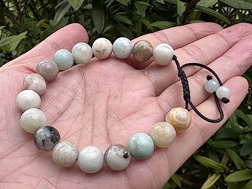 GAF TREASURES Grade A ++ Gemstone Round Bead Adjustable Bracelet 10mm, Genuine Crystal Bead Bracelet, Gift for Men & Women - color: Amazonite Mixed