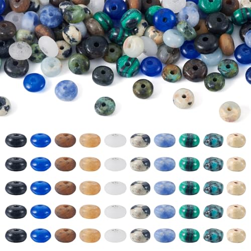 Beadthoven 300pcs 4mm Mixed Gemstone Rondelle Beads 10 Styles Flat Round Disk Abacus Natural Stone Beads Spacers Smooth Energy Healing Crystal Spacers for DIY Jewelry Making Bracelets Necklace - color: Rondelle-Mix, size: 4mm