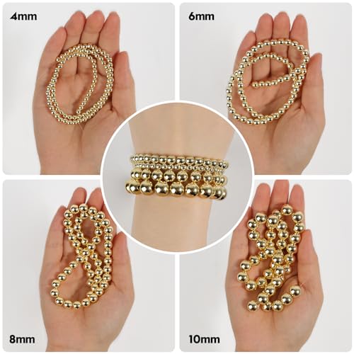 Song Xi 18K Gold Hematite Beads Round Loose Beads for Jewelry Making DIY Bracelets and Necklaces 6mm/60pcs - color: 18k gold, size: 6mm