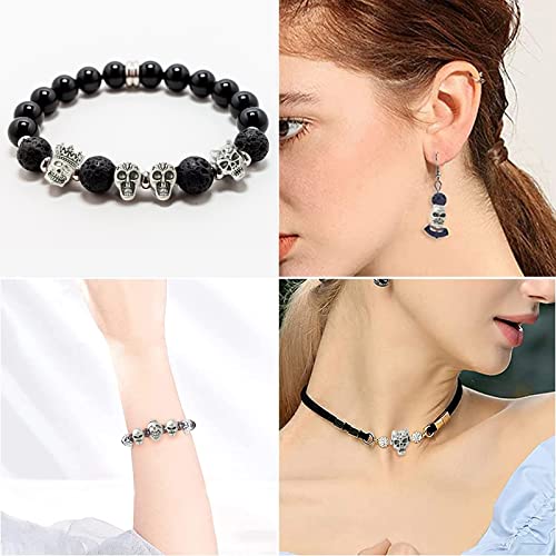 DanLingJewelry 150pcs 10 Styles Tibetan Style Skull Antique Silver Skeleton Head & Devil Head Beads for Halloween Jewelry Making - color: 150pcs - skull - 10 styles