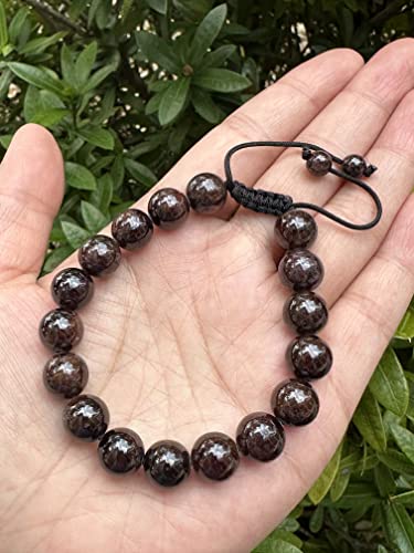 GAF TREASURES Grade A ++ Gemstone Round Bead Adjustable Bracelet 10mm, Genuine Crystal Bead Bracelet, Gift for Men & Women - color: Garnet