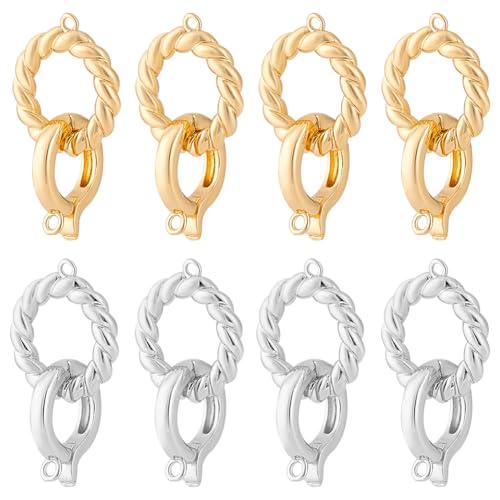 PH PandaHall 8pcs 18K Gold Plated Brass Fold Over Clasps 25.5mm Fold Over Clasp Extender, Double Bail Clasps Jewelry Extender Clasp for Bracelet Necklace Anklets Jewelry Making Accessories